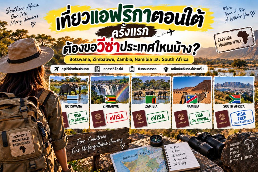เที่ยวแอฟริกาตอนใต้ครั้งแรกต้องขอวีซ่าประเทศไหนบ้าง? Botswana, Zimbabwe, Zambia, Namibia และ South Africa