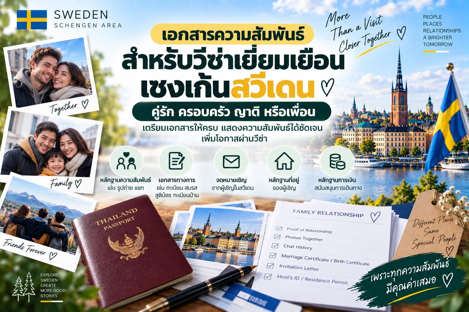 เอกสารความสัมพันธ์สำหรับวีซ่าเยี่ยมเยือนเชงเก้นสวีเดน