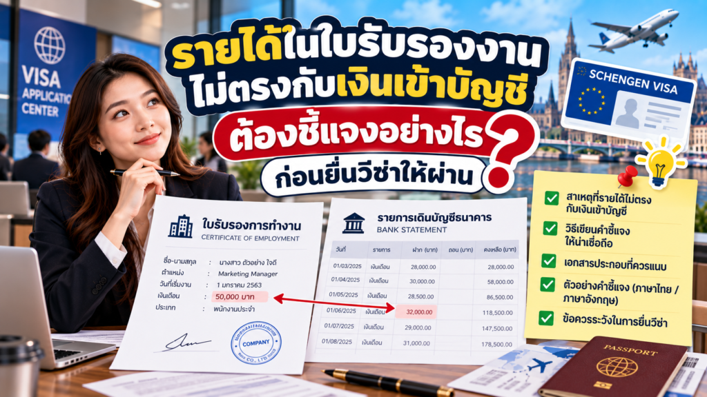 รายได้ในใบรับรองงานไม่ตรงกับเงินเข้าบัญชี ต้องชี้แจงก่อนยื่นวีซ่าอย่างไร