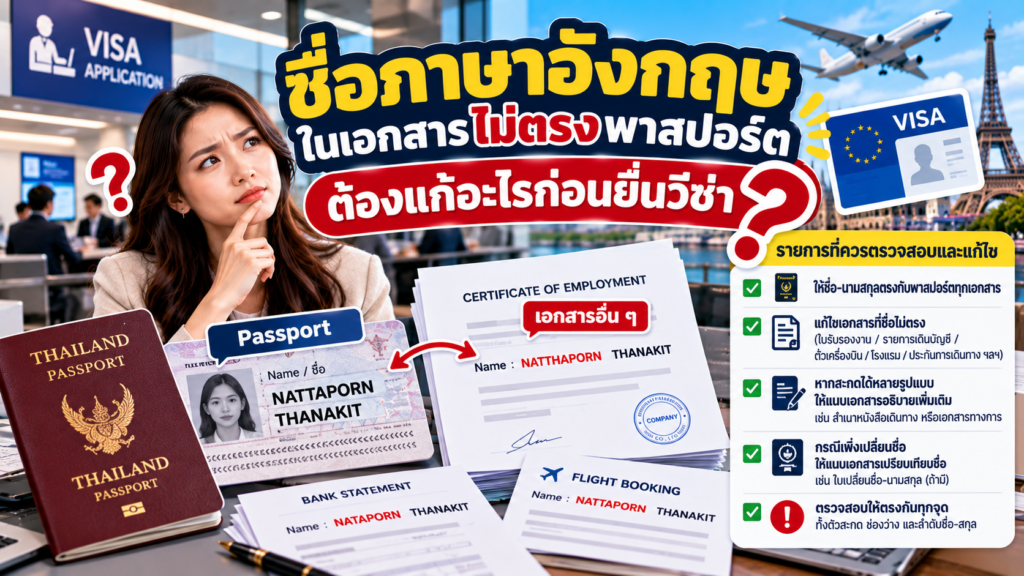 ชื่อภาษาอังกฤษในเอกสารไม่ตรงพาสปอร์ต ต้องแก้อะไรก่อนยื่นวีซ่า