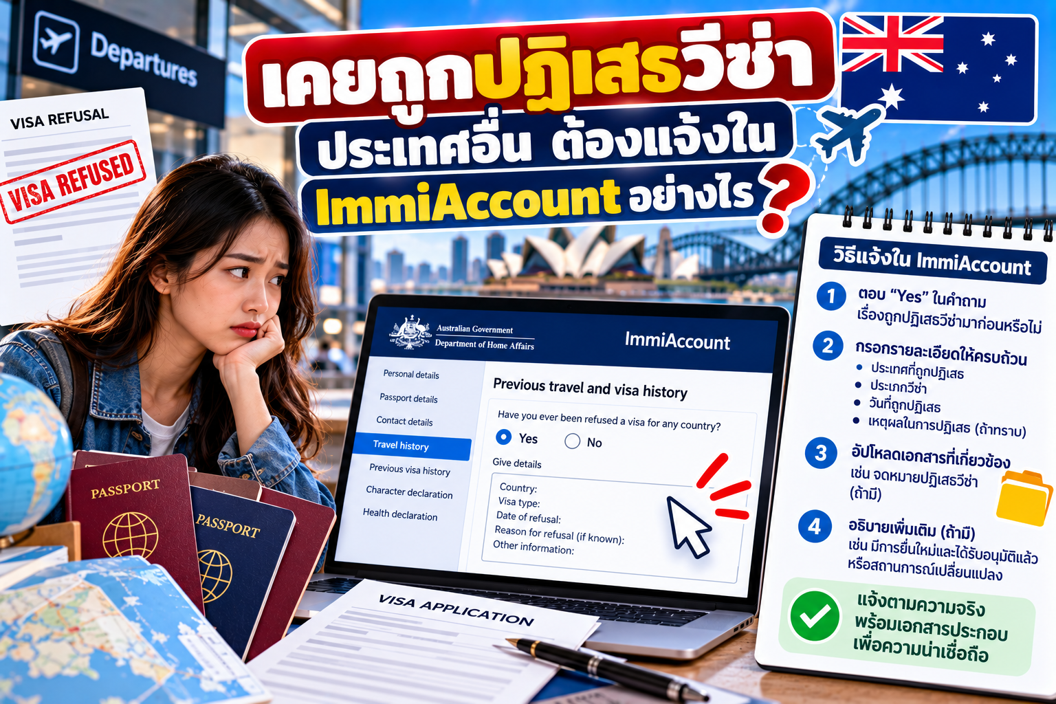 เคยถูกปฏิเสธวีซ่าประเทศอื่น ต้องแจ้งใน ImmiAccount อย่างไร