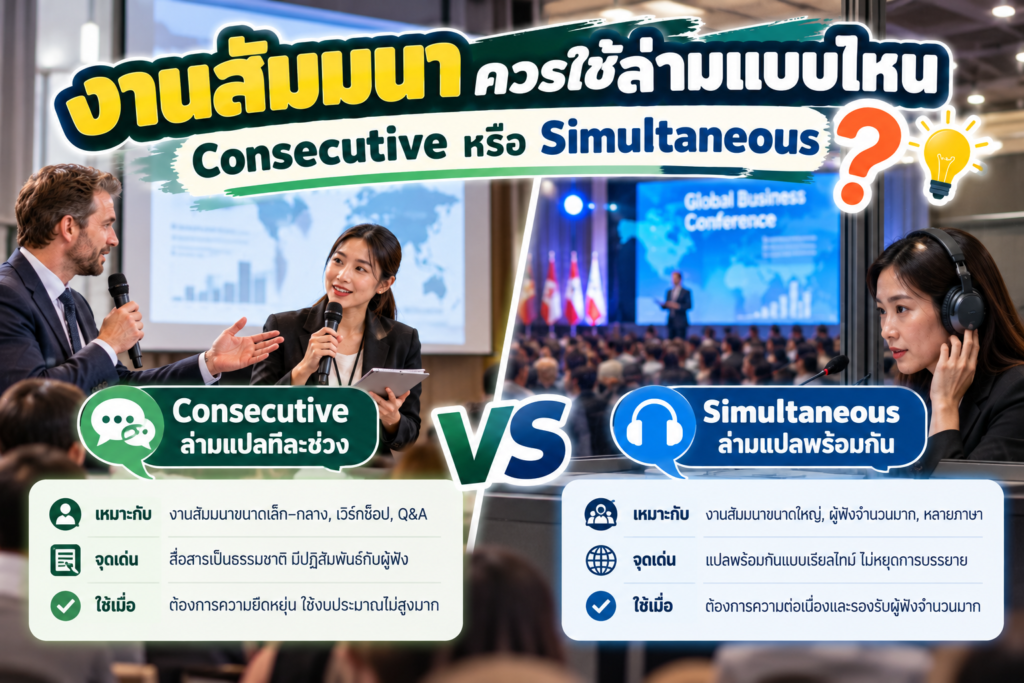 งานสัมมนาควรใช้ล่ามแบบไหน Consecutive หรือ Simultaneous