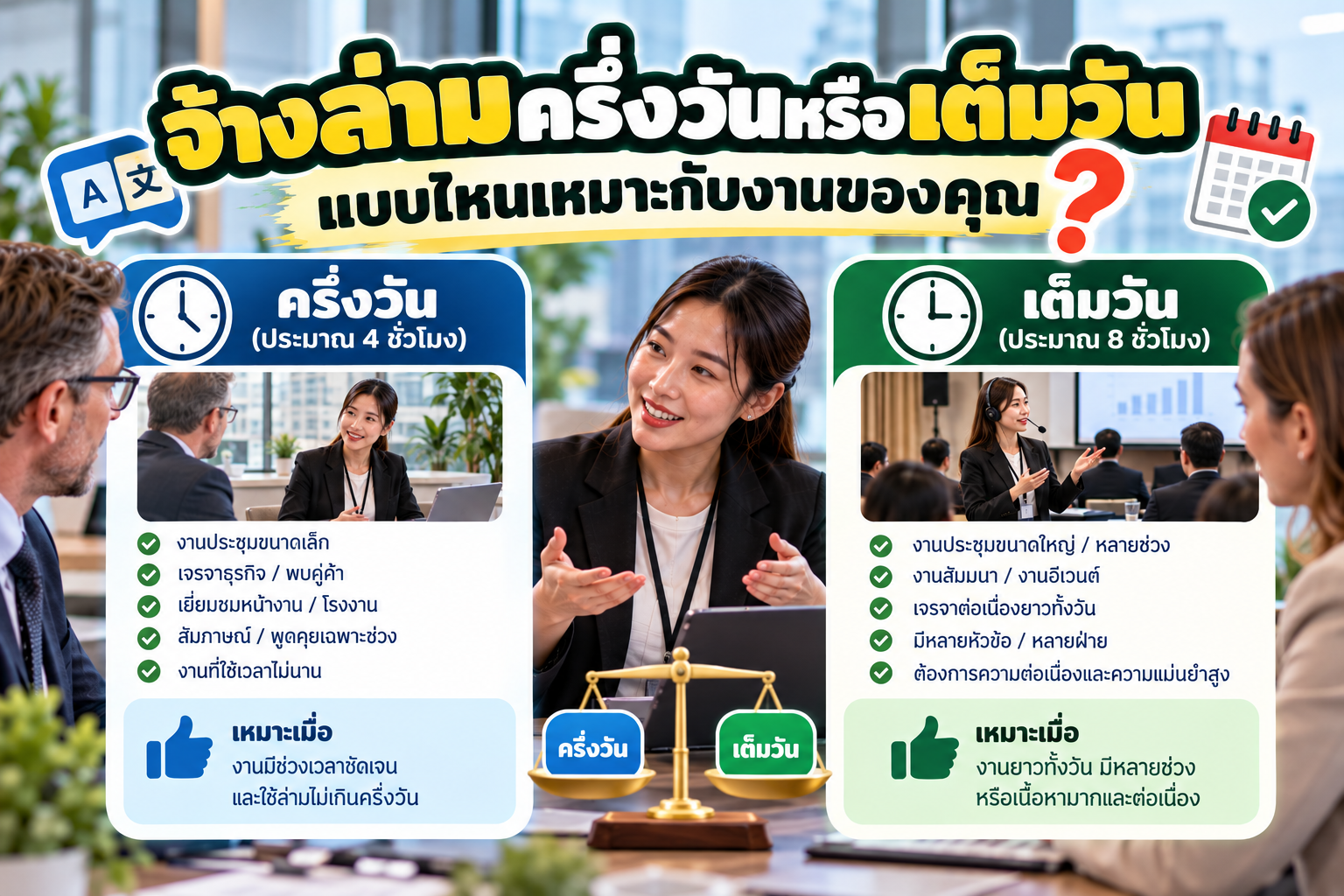 จ้างล่ามครึ่งวันหรือเต็มวัน แบบไหนเหมาะกับงานของคุณ