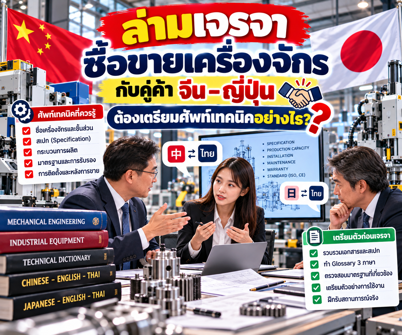ล่ามเจรจาซื้อขายเครื่องจักรกับคู่ค้าจีน–ญี่ปุ่น ต้องเตรียมศัพท์เทคนิคอย่างไร?