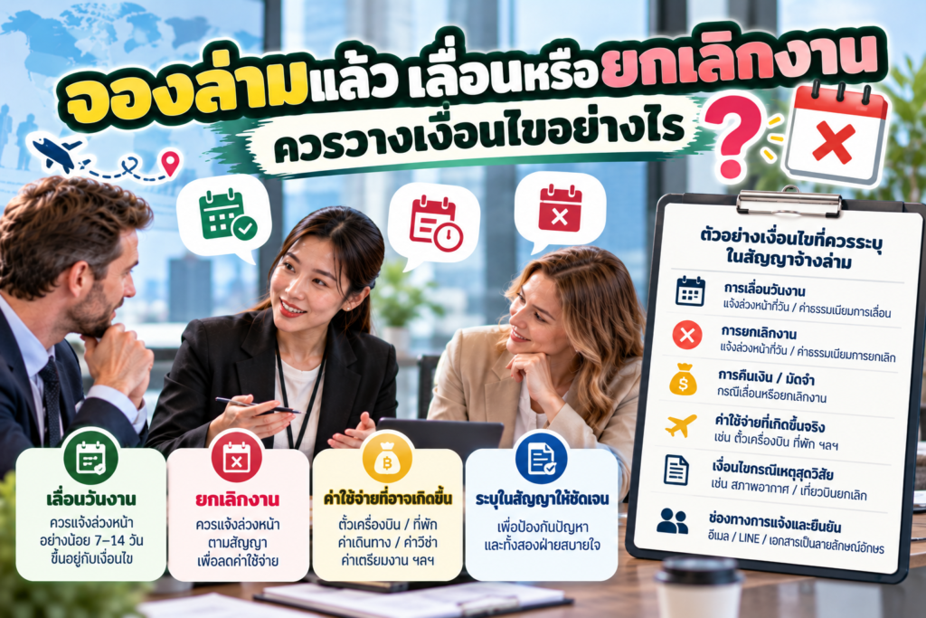 จองล่ามแล้วเลื่อนหรือยกเลิกงาน ควรวางเงื่อนไขอย่างไร