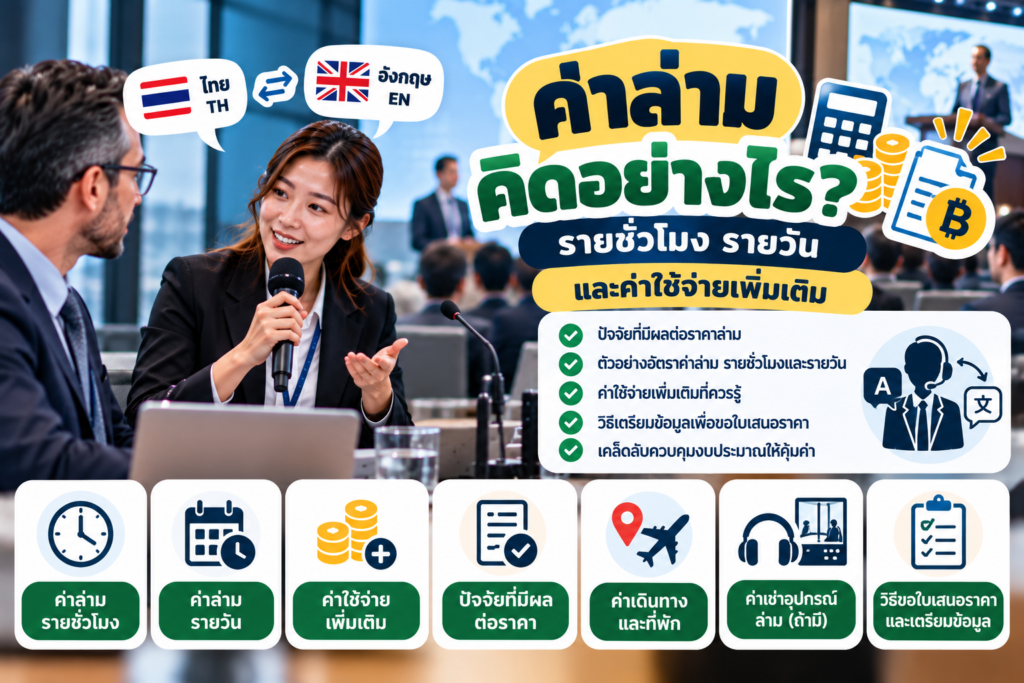 ค่าล่ามคิดอย่างไร? รายชั่วโมง รายวัน และค่าใช้จ่ายเพิ่มเติม