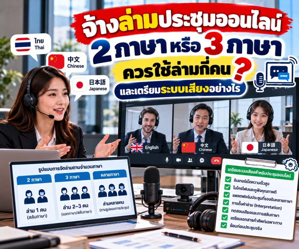 จ้างล่ามประชุมออนไลน์ 2 ภาษา หรือ 3 ภาษา ควรใช้ล่ามกี่คนและเตรียมระบบเสียงอย่างไร?