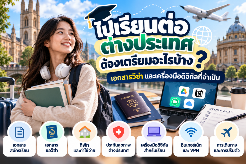 ไปเรียนต่อต่างประเทศต้องเตรียมอะไรบ้าง? เอกสารวีซ่าและเครื่องมือดิจิทัลที่จำเป็น