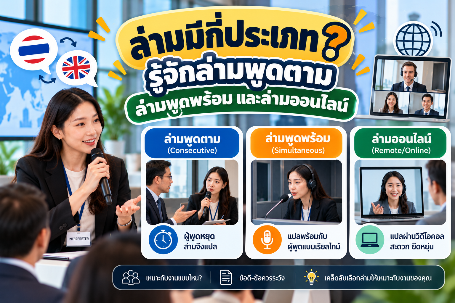 ล่ามมีกี่ประเภท? รู้จักล่ามพูดตาม ล่ามพูดพร้อม และล่ามออนไลน์