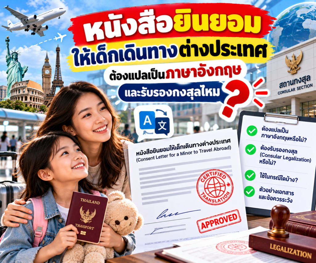 หนังสือยินยอมให้เด็กเดินทางต่างประเทศ ต้องแปลเป็นภาษาอังกฤษและรับรองกงสุลไหม?
