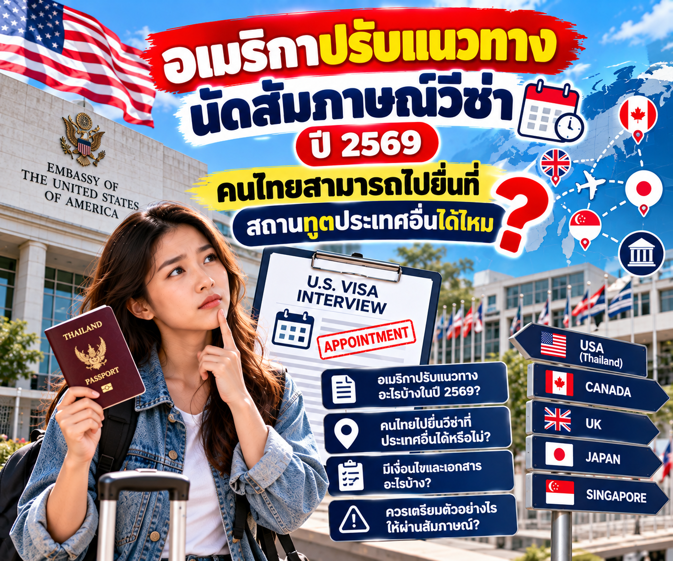 อเมริกาปรับแนวทางนัดสัมภาษณ์วีซ่า ปี 2569 คนไทยสามารถไปยื่นที่สถานทูตประเทศอื่นได้ไหม?