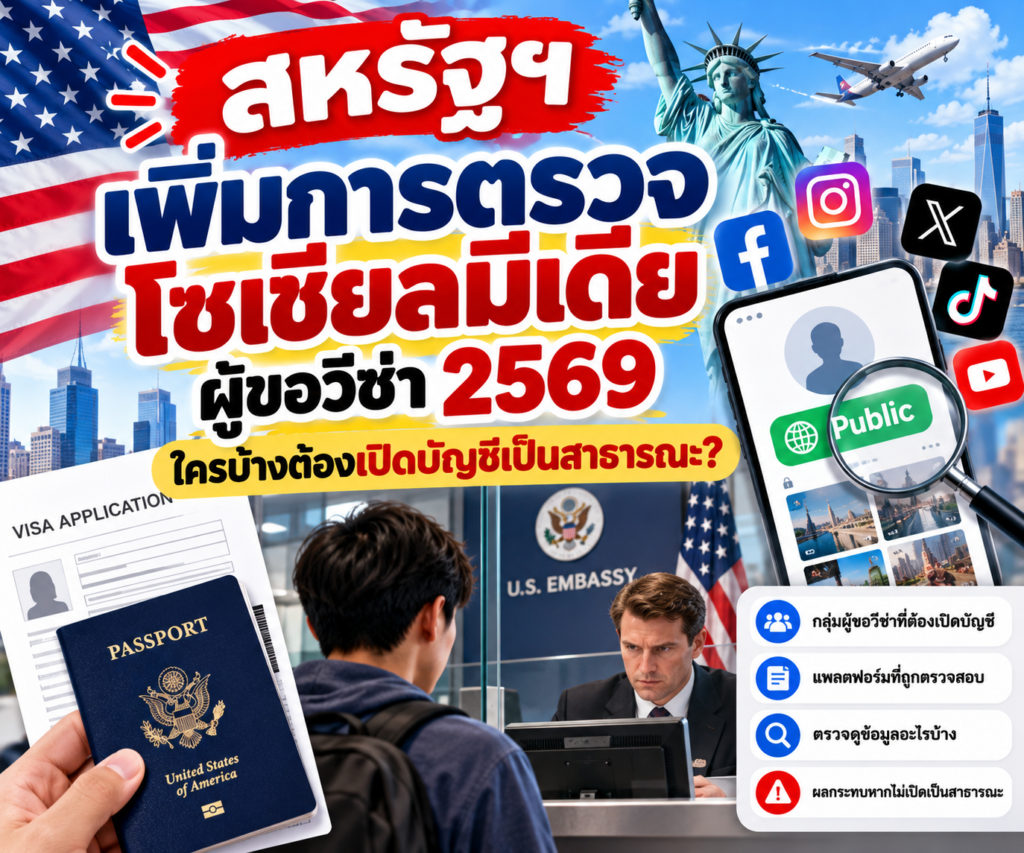 สหรัฐฯ เพิ่มการตรวจโซเชียลมีเดียผู้ขอวีซ่า 2569 ใครบ้างต้องเปิดบัญชีเป็นสาธารณะ?